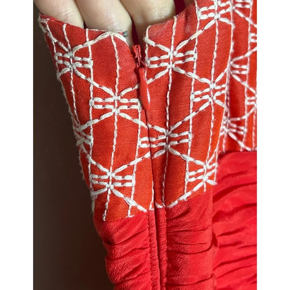 Frock Tracy Reese Dress Red Linen Silk Retro 50s PinUp Feminine Fun Womens 6 - Picture 7 of 14